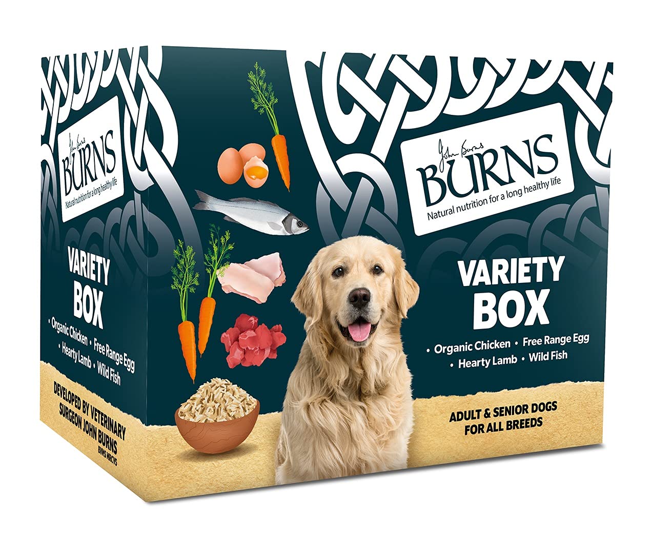 Burns Pet Natural Nutrition Adult & Senior Wet Dog Food Variety Box Chicken, Egg, Lamb & Fish 6 x 395gm