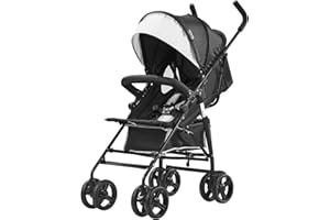 VEVOR Cochecito Ligero Plegable y Compacto, Respaldo Reclinable Multiposición, de Acero al Carbono, Cesta de Almacenamiento Grande, con Sombrilla para Viajes y Más, Negro/Blanco, 780 x 500 x 1040 mm