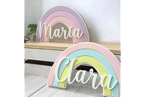 Tres Aristas | Arcoíris Personalizado con Nombre + Pack de Estrellas | Decoración Infantil para Estanterías y Puertas | Regalo Ideal para Bebés, Cumpleaños y Bautizos