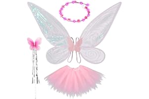 TOPJOWGA Ailes de Fée, 4 Pièces Ailes de Papillon, Ailes de Fée Déguisement Papillon, Ailes Fée Fille Ange Déguisement, Costume d'halloween Ailes d'ange pour Festival Fête Carnaval Mascarade