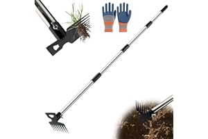 WIEERDA Weed Puller Tool with Long Handle, 150cm Weed Remover Gardening Tools, 2 in 1 8-tooth Manual Weed Rake and Garden Hoe, Heavy Duty Uprooting Weeding Pull for Yard, Lawn, Patio and Garden ﻿