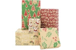 GELUODE 10 feuilles de papier d'emballage cadeau papier d'emballage Santa， Ensemble de rouleaux de papier d'emballage de Noël avec des lignes de coupe au verso (100 x43 cm, 5 motifs)