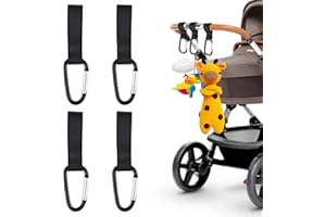 Bekecidi 4 PCS Buggy Clips Hooks Baby Bag Clips Pushchair Hooks Pram Clips Adjustable Stroller Hooks Pram Accessories Hook Your Shopping Bags Handbag on Pushchair Stroller (Black)