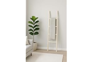 Biscottini Bathroom Towel Ladder 148 x 36 x 3 cm - Decorative Wooden Ladder - Wooden Towel Rail Ladder - Wall Mounted Towel Ladder, Metal, Bamboo