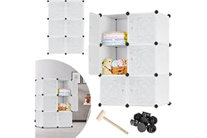 VA-Cerulean Système d'étagères enfichables en plastique - Armoire avec porte - Armoire combinée pour vêtements, livres, jouets (6 cubes, blanc)