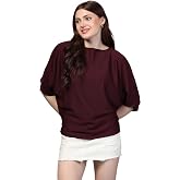 Zilcon Women Fashion Trendy Ribbed Boat Neck Tshirt for Woman Half Sleeves Tops for Women Formal, Casual, Office, Date, Outin