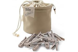 ‎LIVLIG53 LIVLIG Wäscheklammerbeutel mit 50 Wäscheklammern aus recyceltem Kunststoff, Klammerbeutel für Wäscheklammern, Klammersack zum Aufhängen, Beige