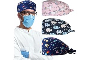 Scrub Cap,Binblin 3PCS Surgical Scrub Cap,Hat Scrubs,Adjustable Work Cap,Cotton Dust Cap,Lovely unisex Dust Cap,Suitable for Doctors,Nurses,Dentists,Pharmacists