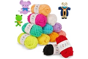 AUAUY 12 Ovillos de Lana Acrílica para Tejer y Crochet, Hilo para Proyectos de Manualidades, Ideal para Principiantes