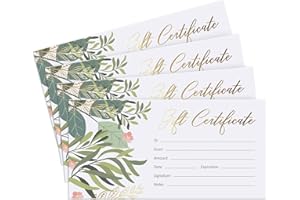 Sweetzer & Orange Blank Gift Certificates for Business with Gold Foil- 25 Gift Certificate Cards with Envelopes for Spa, Salon, Restaurants, Custom Client Vouchers for Birthday, Work Gift Card