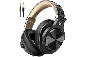 OneOdio A70 Cuffie Bluetooth Over Ear, Cuffie Cablate e Wireless Stereo con Microfono, 72 Ore di Riproduzione, CVC 8.0, Jack 3,5 mm e 6,35 mm, Pieghevole, Cuffie per DJ, Chitarra（Oro nero）