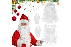 LPAMABA 4er Set Weihnachtsmann Bart Perücke Nikolaus Santa Bart und Perücke Santa Claus Weihnachtsbart Weihnachtsmannbrille Nikolausbrille Santa Claus Brille Rund Gold Weihnachtsmann Kostüm Zubehör