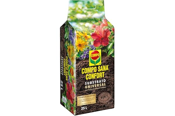 Compo Sana Confort Universal Substrato de calidad para macetas con 12 semanas de abono para plantas de interior, terraza y jardín, 50% menos de peso, Substrato de cultivo, 25 L, 1114604011