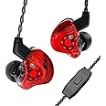 Yinyoo CCZ Melody In-Ear-Monitors Hybrid 1BA 1DD HiFi Earphone, Deep Bass Lightweight In-Ear Earphone IEM with 4N OFC Cable for Musician/Drummer/Bassist (Red, with mic)