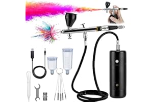 Carseatty Airbrush Set mit Kompressor, Airbrushpistole mit Kompressor Tragbare USB-Aufladbare Wireless Airbrush Pistolen Set für Make-Up, Kuchendekoration, Modellfärbung, Nagelkunst, Tattoos