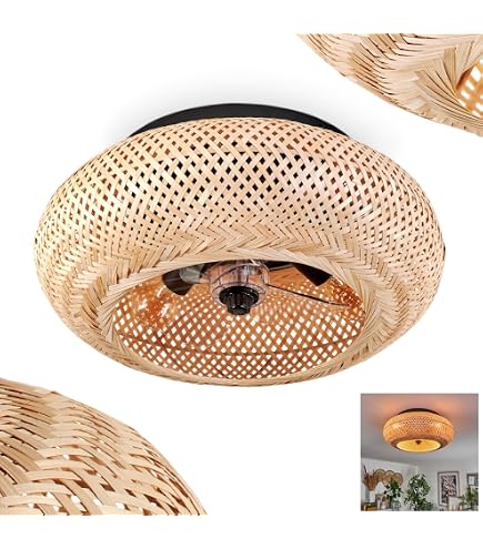Ventilatore A Soffitto In Bambù Con Luce E Telecomando: Retrò 50cm, 6 Velocità, Reversibile - 4
