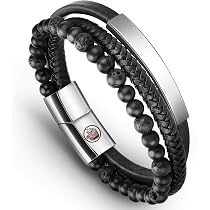 Bracelet Homme Cuir Tressé - Fermoir Magnétique Gravé | Cuir Véritable Noir/marron | Cadeau Boîte Offerte