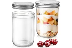 Showvigor 2Pack con Latas de Boca Ancha Mason Jars Cubiertas, 500ml Multipropósito, Conservar Mermelada, Miel, Jalea, Regalos de Boda, Salsa, Preparación de Comidas