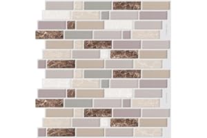 GRIPRO Peel and Stick Wall Tile – 12"x12" 3D Adhesive Backsplash Tile for Kitchen, Bathroom 3D Wall Panels (10 Sheets, Brown)
