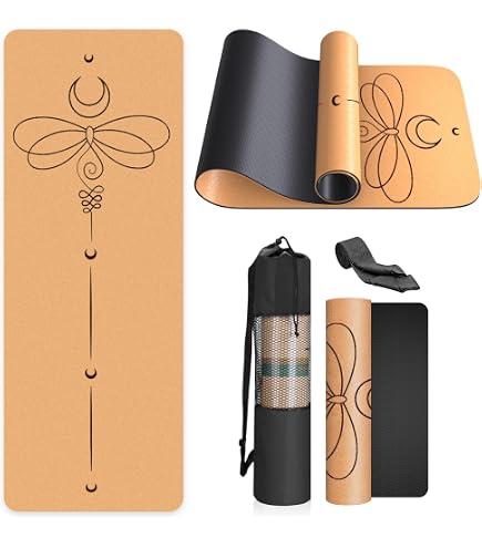 Esterilla Yoga Corcho Antideslizante - Extra Gruesa, Larga Y Ancha, Perfecta Para Yoga Caliente, Incluye Guías Alineación