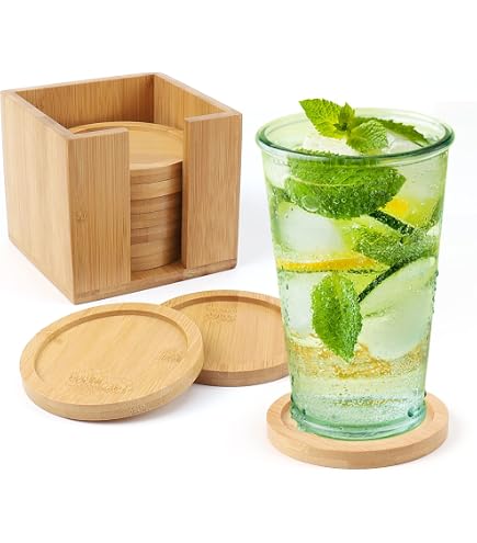 Sottobicchieri Assorbenti In Legno Di Acacia E Sughero – Forma Decagonale 11 Cm – Realizzati A Mano, Set Con Supporto