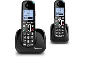 Amplicomms BigTel 1502 Duo, téléphone DECT sans Fil à Grosses Touches, 2 combinés, Audio-Boost, sonneries puissantes, Compatible avec Aides auditives, Fonction Blocage des appels