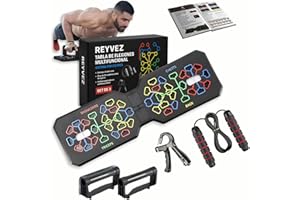 REYVEZ Tabla de flexiones pack 3 en 1 con cuerda y grip - Tabla multiejercicios para ejercicio en casa,Mini ginnasio en casa para hombres y mujeres para entrenar pecho, brazos y abdomen en casa sin gimnasio