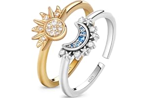 Ahokei Sonne Mond Ring Verstellbar,Herz Ring Set Gold Damen Ringe Silber 925,Matching Rings Freundschaftsringe Sonne und Mond Ring,Sun and Moon Ring Schmuck Dupes Ringe für Paare,Geschenk für Frauen