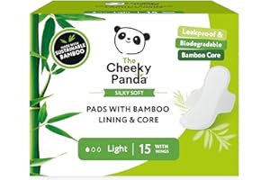 The Cheeky Panda Podpaski higieniczne z bambusa ze skrzydłami – normalne – 15 podwiązek – super chłonne i nie zawierają plastiku