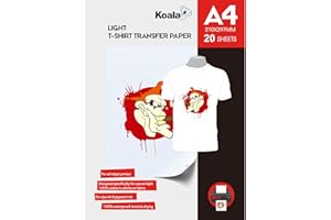 KOALA Premium Inkjet Iron On T Shirt Transfer Paper for White and Light Fabrics x 20 Sheets, A4. Vivid, Long-lasting Images. Easy to Use
