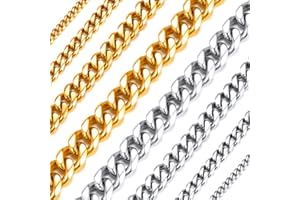 Richsteel Chaîne Cubaine Homme Femme-Chaînes Maille Gourmette 3MM/6MM/9MM/12MM,Taille 35cm-75cm,Argenté/Or 18K/Noir en Acier Inoxydable 316L,Bijoux Collier Style Américaine