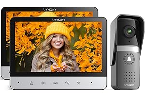 TMEZON Visiophone Connecté 4 Fils Kit avec 2 moniteurs 7", V20 Interphone Vidéo Filaire,Portier Vidéo pour Une Famille,Platine de Rue, Sonnette de Camera