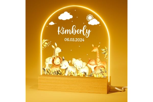 iDIY Veilleuse Bébé Cadeau Naissance Personnalisé - Pour Garçon ou Fille, Lampe Decoration Chambre Bebe - Safari