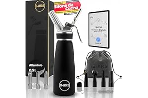 B-ARS Sifone da Cucina Professionale 500ML in Alluminio Nero con Bocchette Acciaio E Plastica Pulizia Facile Accessori Inclusi per Spume Panna Montata Dolci E Salate Mousse Decorazioni