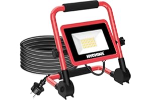 HYCHIKA BETTER TOOLS FOR BETTER LIFE HYCHIKA 30W Projecteur de Chantier LED Portable, 3500LM, 6500K Blanc, IP65 Imperméable, Rotation à 360°, Super Brillante, Câble de 2 m avec Prise