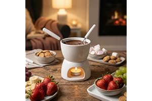 MIJOMA Mini set per fonduta di cioccolato – Scopri il puro piacere del cioccolato – Design alla moda ed elegante in bianco, con 2 forchette per fonduta, ideale per biscotti e frutta, ceramica, 10 x 9