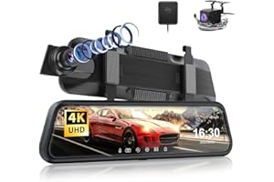 Dashcam Rétroviseur, ThiEYE 4K Écran Tactile 10" Avant et Arrière Camera Voiture, avec Vision Nocturne, Double Angle de 170°, Capteur G, Surveillance du Parking et GPS Camera Embarquée Voiture