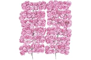 IDEEN MIT HERZ Lot de 144 petites roses artificielles en papier - Fleurs décoratives avec tige en fil de fer à fixer - Têtes de roses d'environ 2 cm de diamètre - Roses artificielles - Pour le bricolage - Rose 2