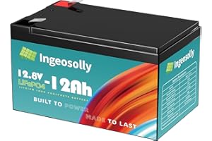 INGEOSOLLY LiFePO4 Lithium Batterie 12V 12Ah Backup Power Wiederaufladbare Batterie für Solarstrom, kleine USV, Beleuchtung, Roller, Power Wheels, Fish Finder, Outdoor Camping (Smart BMS)