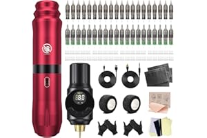 LIUMATE Kit per tatuaggi wireless rotante macchinetta del tatuaggio con alimentatore senza fili 40 pezzi Cartuccia per aghi 40 pezzi Inchiostro Tazze per principianti e tatuatori