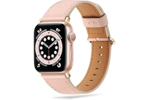 Tasikar Compatible with Apple Watch Strap 49mm 45mm 44mm 42mm, Genuine Leather Women Replacement Strap Compatible with Apple Watch Ultra SE, Series 9/8/7/6/5/4/3 (Pink Band + Rose Gold Adapter)