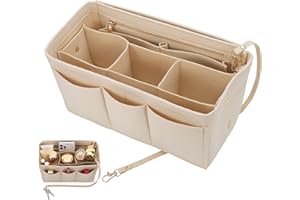 Hejo Handtaschen Organizer, Filz Taschenorganizer, Taschen Organizer Shopper, 27 × 16 × 15 cm Multi-Pocket Handtasche Innentasche für Damen Mädchen (Beige, M)