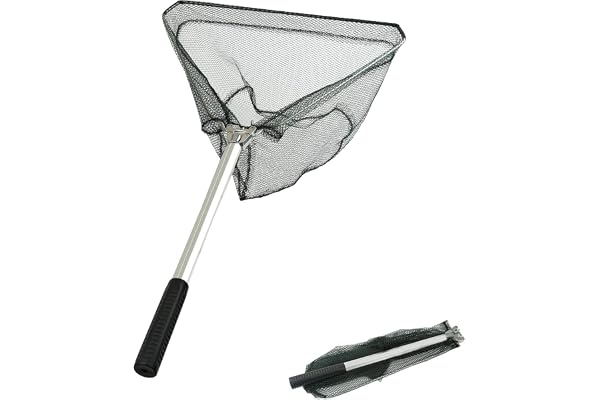 Fiskenät Fisklandningsnät Vikbar,Hopfällbar Teleskopstång 190cm,Stal Nierdzewna Stång Gummihandtag,Nylonmaterial Nät,för Kajak,Lax,Catfish,Bas,Tråg,Lätt att Fånga Och Släppa Ut,Gåva för Män