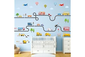 DECOWALL SG3-2308 The Road and Transports Kids Wall Stickers Decals Peel and Stick Removable for Nursery Bedroom Living Room Art murals Decorations