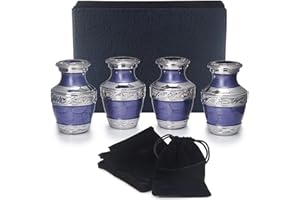 BOLD & DIVINE | Silver Linings Purple Keepsake Urns | Small | Mini Urn Set of 4 | For Human Ashes With Box and Velvet Bags