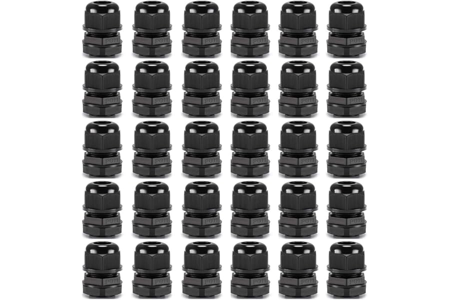 Gebildet Cable Gland, PG11 Plastic IP68 Waterproof Adjustable 5.0-10mm Cable Gland Joint with Gaskets, M18*1.5 Wire Connector, Wire Protector (Pack of 30, Black)