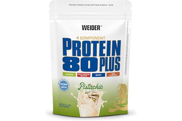 Weider - Protein 80 Plus - Poudre de Protéine à 4 Composants - Teneur Élevée en Protéines avec 80% de Protéines - Shakes Crémeux avec Calcium & Vitamine B6-500g - Pistache