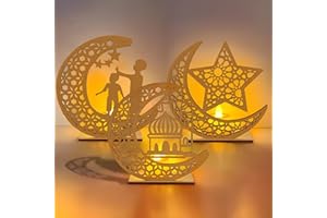 ‎BIQIQI BIQIQI Ramadan Dekoration Ramadan Lichterkette, 3 Stück Holz Eid Mubarak Lichterketten Ramadan Laterne Dekoration LED Ramadan Licht Tischdekoration Muslim Ramadan Deko Leuchten für Home Party