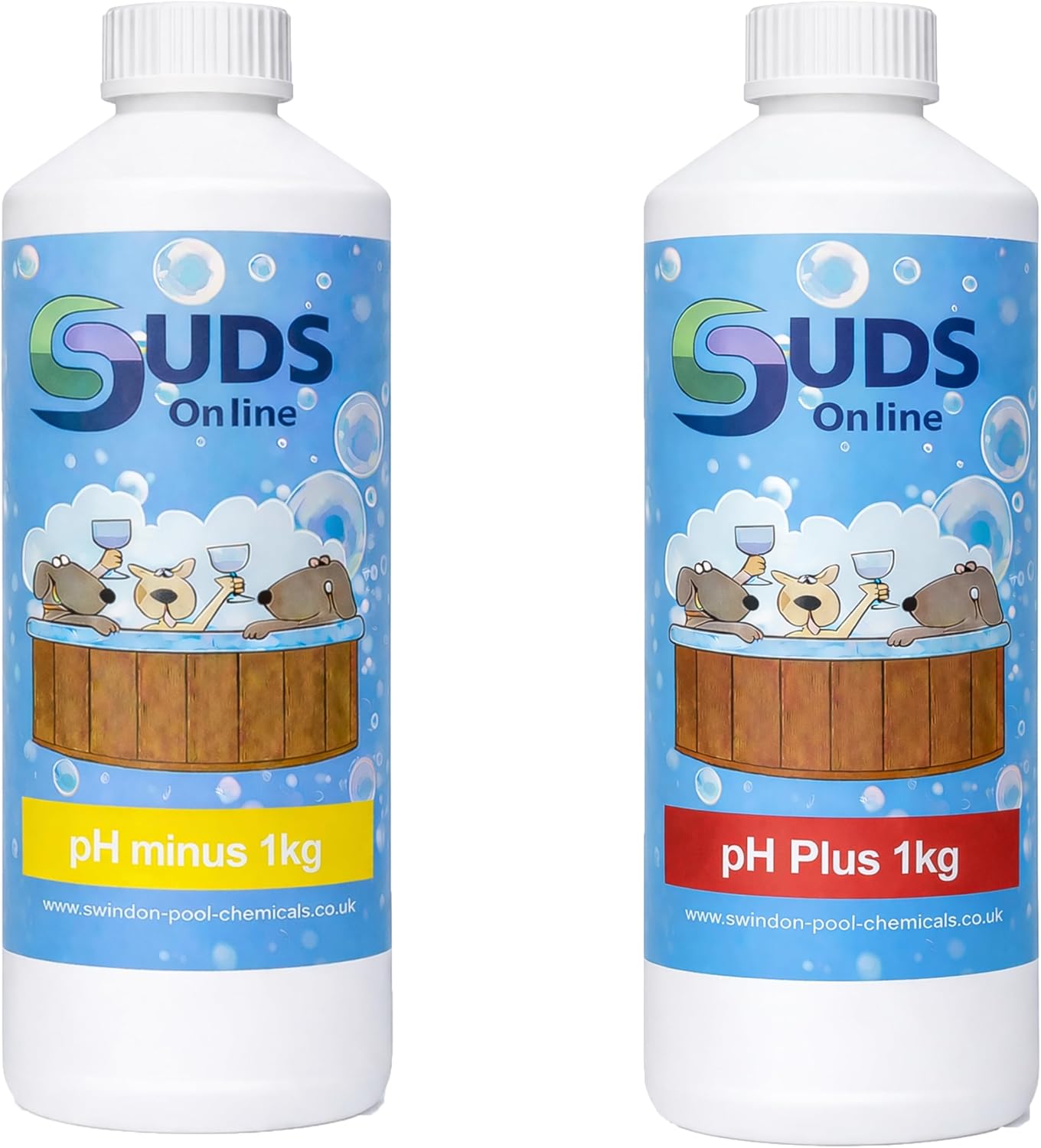 SUDS-ONLINE pH Plus and pH Minus Bundle, 1kg Each, Hot Tub and Swimming Pool Water Treatment