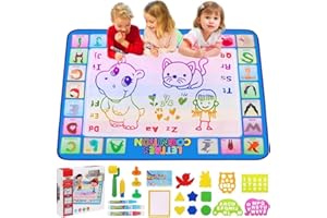 CGBOOM Wasser Doodle Matte, Malmatte 100 * 78cm XL Aqua Drawing Painting Matte, Malmatte Mit Wasserstift Werkzeuge Stempe Zubehör für Toddler 1,2,3,4,5,6 Jahre